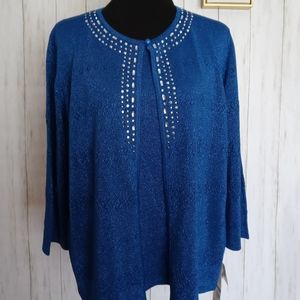ALFRED DUNNER  Two For One Embellished Sweater Top blouse Size M color Blue .